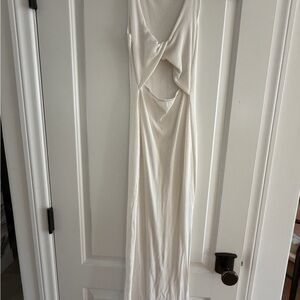 l*space Cream Ribbed Twist-Front Midi Dress